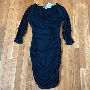 New NWT Boston Proper Size 6 Black Cowl Neck Ruched Bodycon Cocktail Party Dress